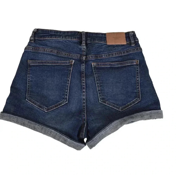 Zara Button Front Denim Jean  Shorts Dark Wash Blue High Rise Size 4 - Picture 5 of 11